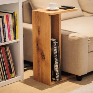 English Oak C-Stand / Side Table with Storage